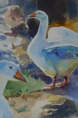 Lot 322 - Brian Baxter (20thC). Two Geese, watercolor,...