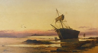 Lot 89 - Joseph ? (19thC). Wreck on Whitby Sands, oil...
