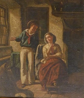 Lot 93 - H H (19thC). Fisherman and maiden in cottage...