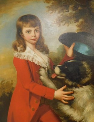 Lot 104 - 19thC School. Young child with dog, oil on...