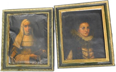 Lot 343 - 19thC Portraits. Queen and nun, oil on...