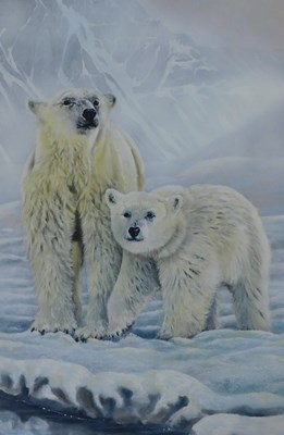 Lot 337 - Norman Rossiter. Polar bears, oil on canvas,...