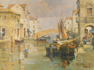 Lot 340 - 20thC School. Continental river scene, oil on...