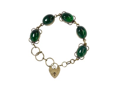 Lot 94 - A 1970s silver gilt and green stone bracelet,...