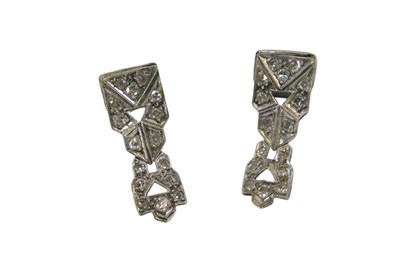 Lot 82 - A pair of Art Deco diamond earrings, each set...
