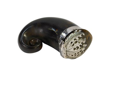 Lot 79 - A 19thC Scottish horn snuff mull, with silver...