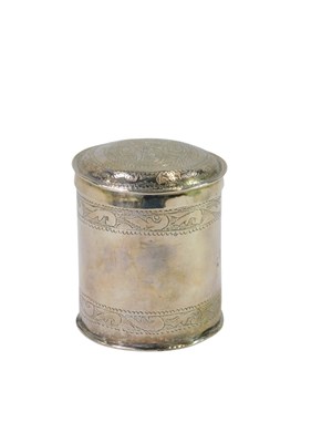 Lot 48 - A white metal caddy, of cylindrical form with...