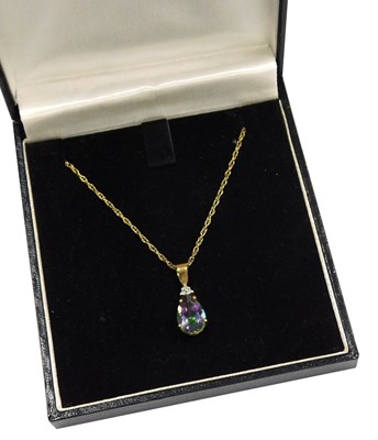Lot 350 - A 9ct gold mystic topaz and diamond...