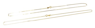 Lot 360 - Two fine link neckchains, each on a bolt ring...