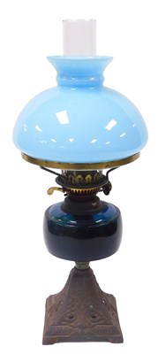 Lot 86 - A late 19thC Duplex oil lamp, with a blue...