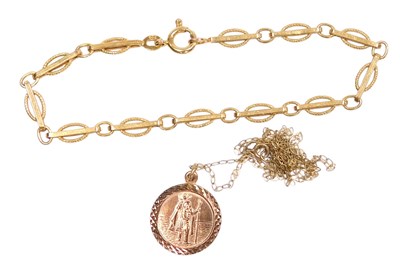 Lot 366 - A fancy link bracelet,  on a bolt ring clasp,...