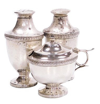 Lot 210 - A George V silver three piece condiment...