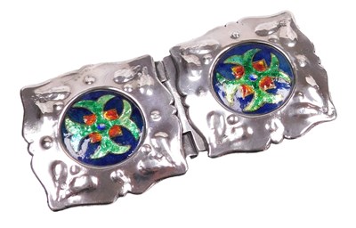 Lot 266 - A late 19thC Arts and Crafts pewter and enamel...