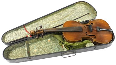 Lot 384 - A 19thC German violin, with a two piece back...