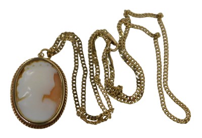 Lot 123 - A cameo pendant, in a 9ct gold rope twist...