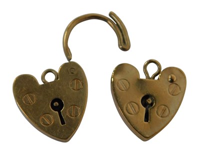 Lot 127 - Two 9ct gold heart shaped padlocks, 2.4g.