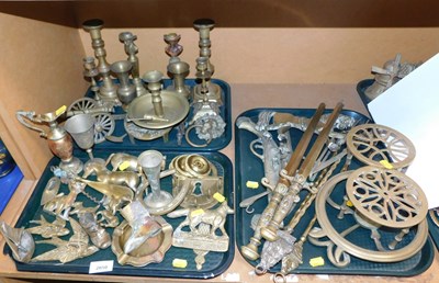 Lot 2050 - Brassware, to include pierced trivets, novelty...
