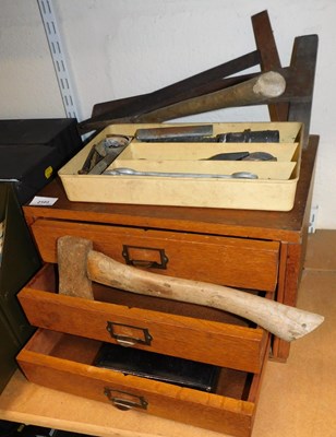 Lot 2103 - A three drawer tool chest, together with...