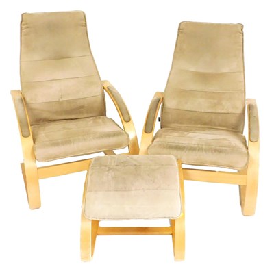Lot 791 - A pair of brown suede type fabric upholstered...