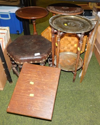 Lot 2173 - A brass two tier tray table, on folding stand,...