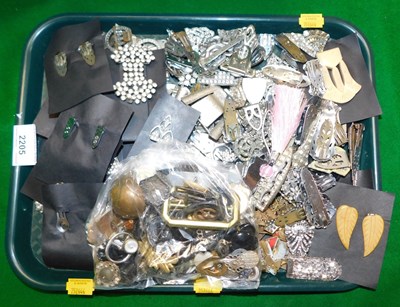Lot 2205 - A group of paste stone set clips, buckles, bag...