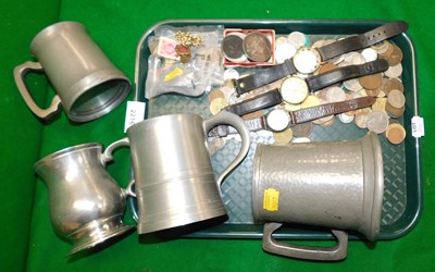 Lot 2216 - A group of pewter tankards, together with a...