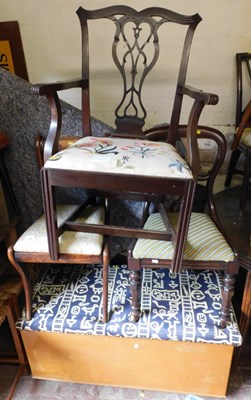 Lot 1058 - A group of furniture, comprising three chairs,...
