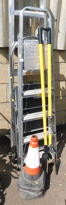 Lot 1117 - A seven tread ladder, together with two...