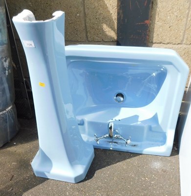 Lot 1124 - A cornflower blue porcelain basin and stand.