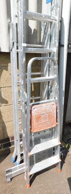 Lot 1127 - Two folding ladders, together with an A frame...
