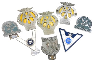 Lot 647 - Eight vintage car badges, comprising three AA...