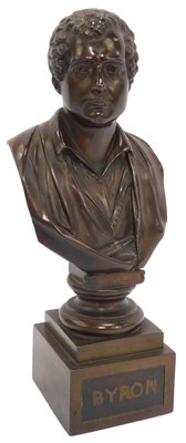 Lot 19 - A bronze bust of Byron, initialled WM, on a...