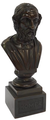 Lot 20 - A bronze bust of Homer, signed WM, on a square...