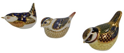 Lot 210 - Three Royal Crown Derby porcelain bird...