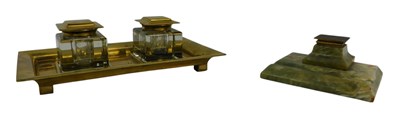 Lot 242 - An early 20thC brass inkstand, the tray of...