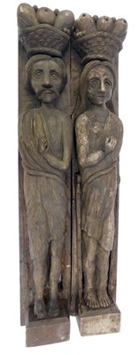 Lot 255 - A pair of oak pilasters, possibly 17thC, each...