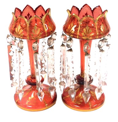Lot 843 - A pair of late 19thC Continental cranberry...