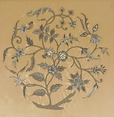Lot 849 - A 19thC crewelwork embroidery, of a flowering...