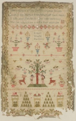 Lot 851 - An undated Georgian sampler, by Esther Would...