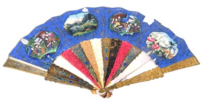 Lot 855 - A 19thC Chinese paper fan, painted with...