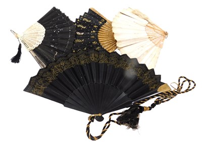 Lot 856 - Four 19thC Continental cream or black silk...