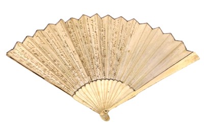 Lot 859 - An early 19thC bone and paper fan, written in...
