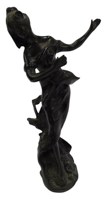 Lot 283 - A spelter figure, depicting a maiden, on a...
