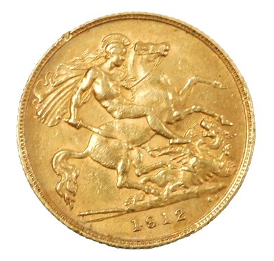 Lot 883 - A George V gold half sovereign 1912, 4.0g.