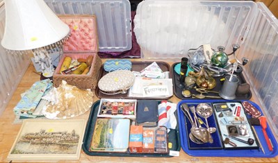 Lot 2222 - Silver plated flatware, purses, sewing box,...