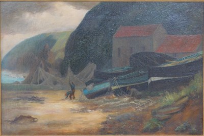 Lot 320 - Late 19thC School. Fisherman on the beach...