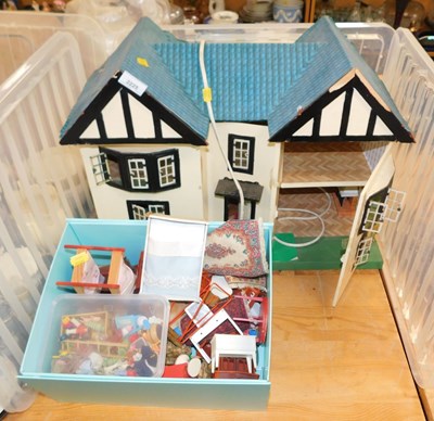 Lot 2225 - A mid century double fronted doll's house,...