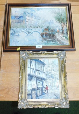 Lot 2234 - A painting of the River Seine in Paris, oil on...