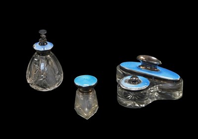 Lot 31 - A group of silver mounted and blue guilloche...