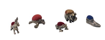Lot 32 - Five novelty white metal and silver pin...